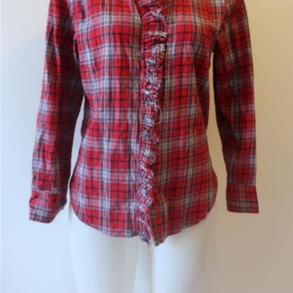 Womens Isabel Etoile Marant Red Black Ruffled Plaid Button-Up Shirt 42 US/10 * - Picture 2 of 6